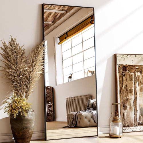 68"X 24" Full Length Mirror with Stand, Large Wall-Mounted or Leaning Floor Mirror with Aluminum Alloy Frame, Rectangular Wall Mirrors for Bedroom, Entryway, and Living Room Decor, Black