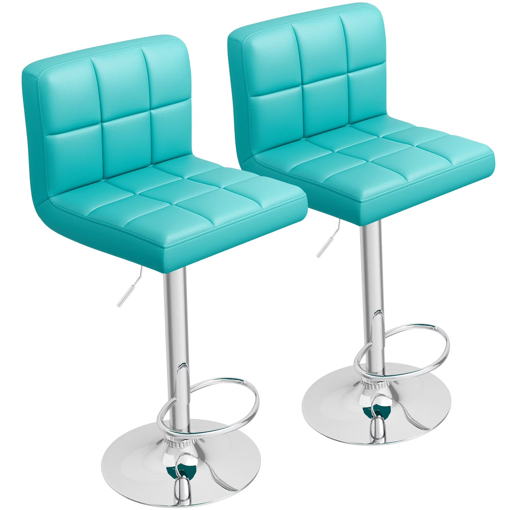 Bar Stools Set of 2 Modern PU Leather Hydraulic Kitchen Counter Square Island Height Adjustable Swivel Barstool with Back, Blue