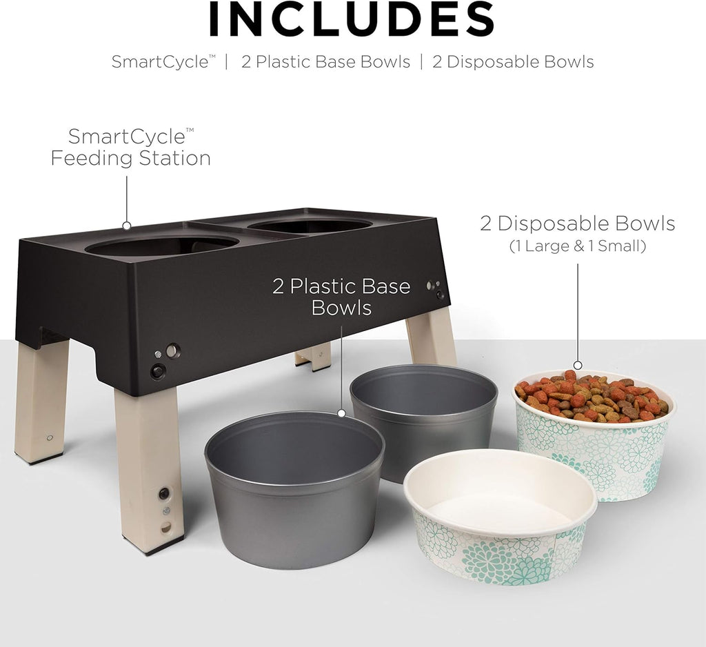 for Pets Smart Cycle Adjustable Feeding Station System | Elevated Dog Bowl Inserts with 3 Height Options for Dogs | Includes 4 Disposable Dog Bowls