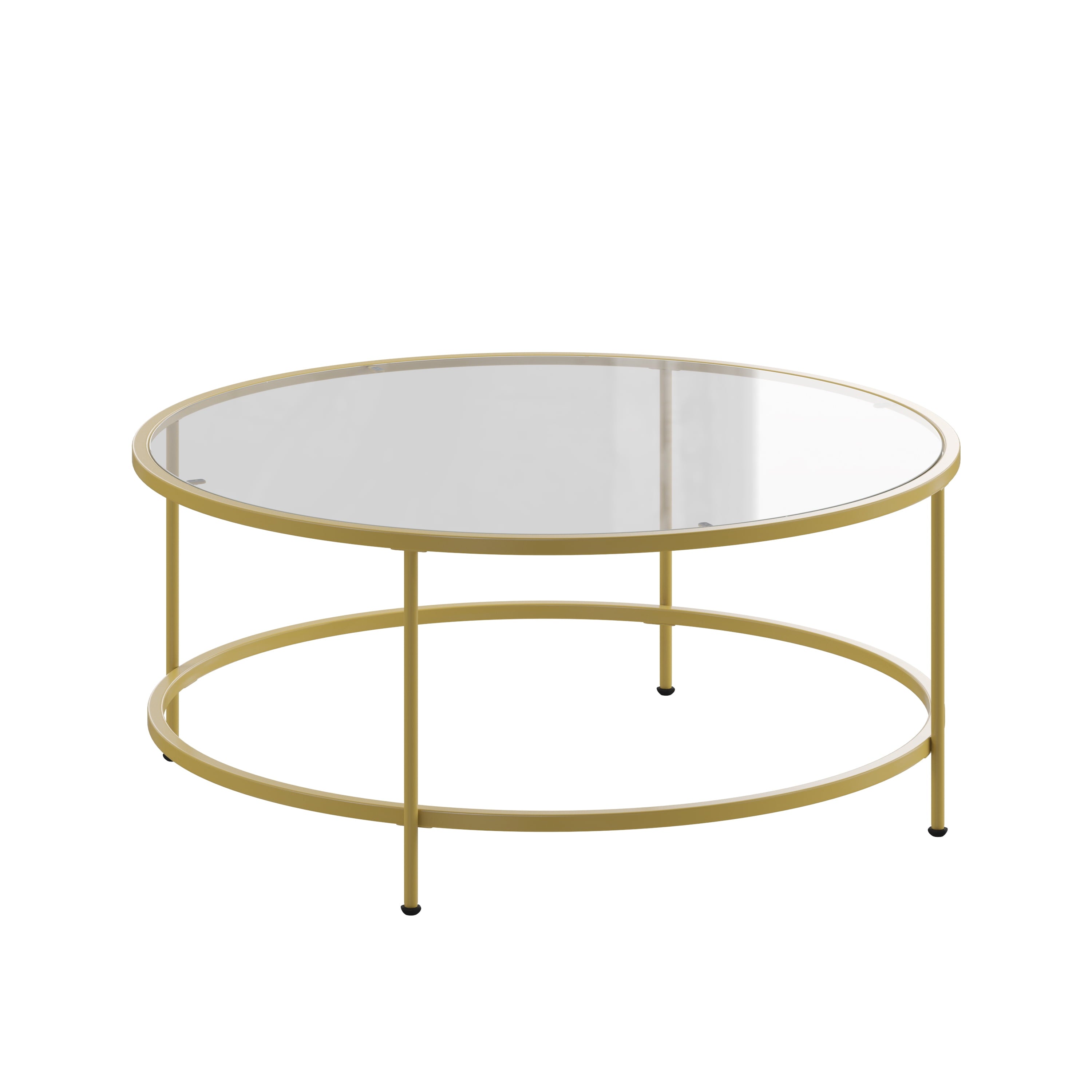 Astoria Collection round Coffee Table - Modern Clear Glass Coffee Table with Brushed Gold Frame