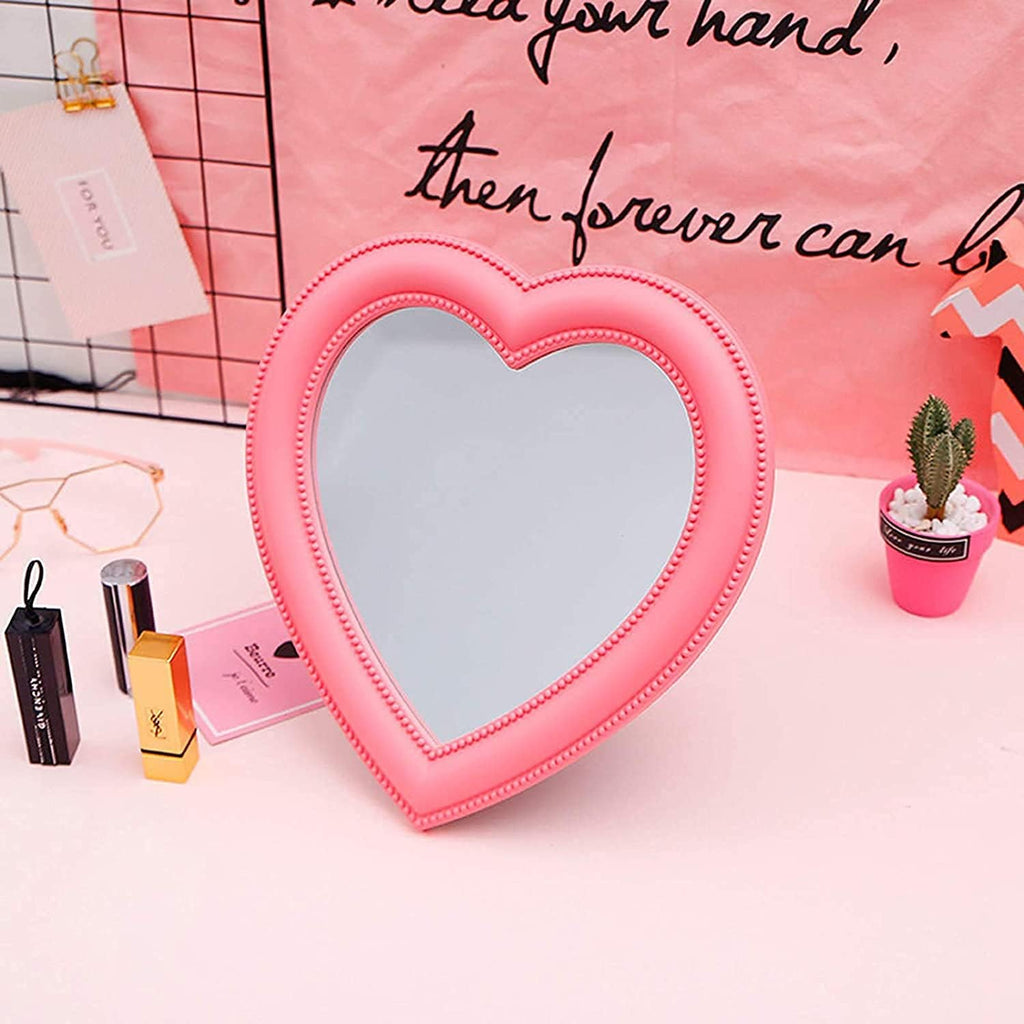 Heart Makeup Mirror Heart Mirror Cosmetic Mirror Wall Desktop Mirror Bedroom Mirror (Pink)