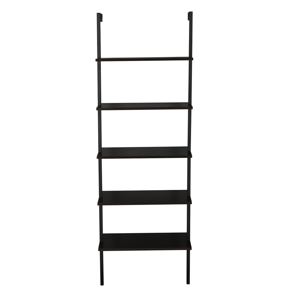 5 Tier Shelf Wood Ladder Bookcase W/ Metal Frame Industrial Modern Bookshelf