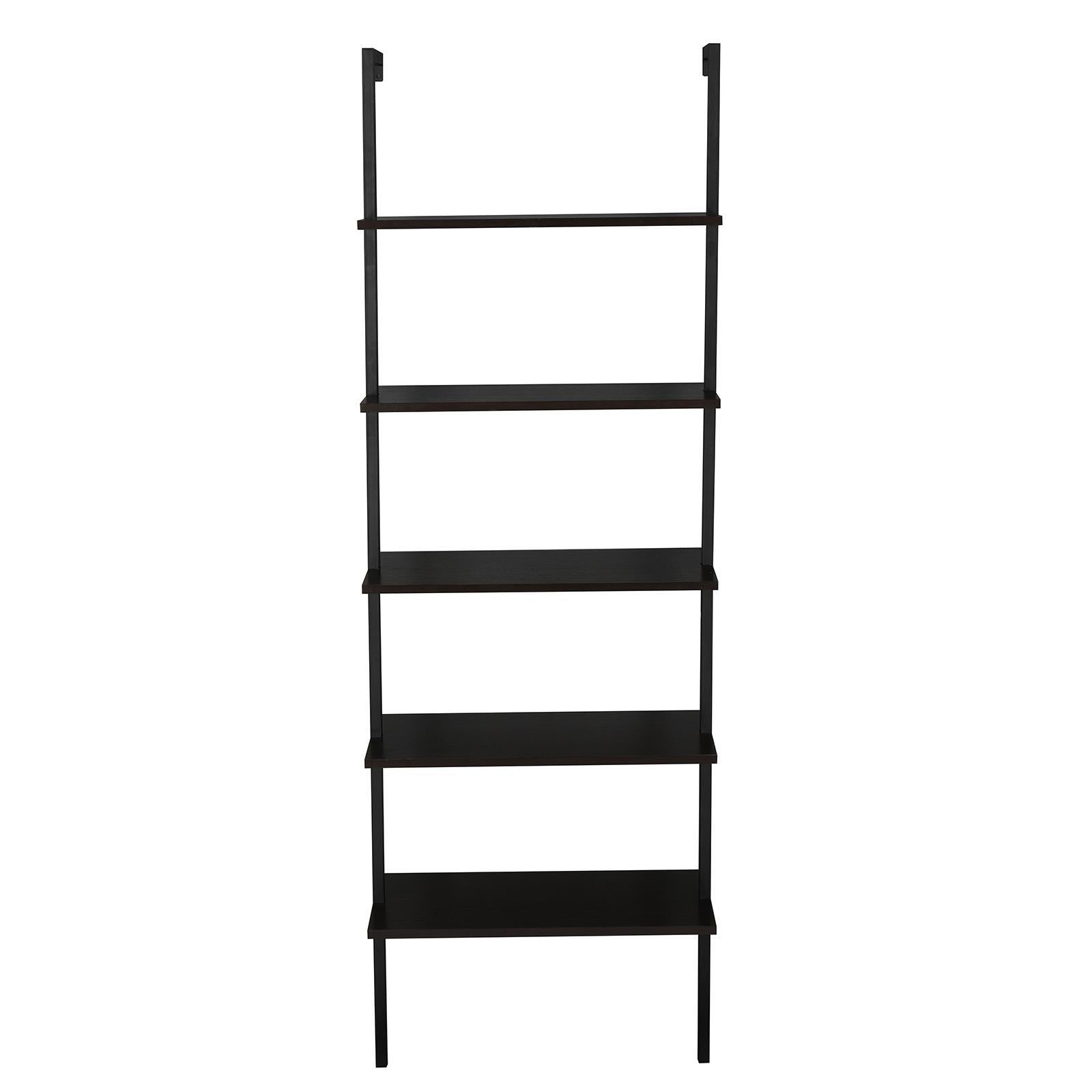 5 Tier Shelf Wood Ladder Bookcase W/ Metal Frame Industrial Modern Bookshelf