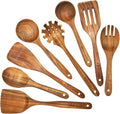 Teak Wooden Spoons for Cooking - 8Pcs Kitchen Utensils Set with Spatulas