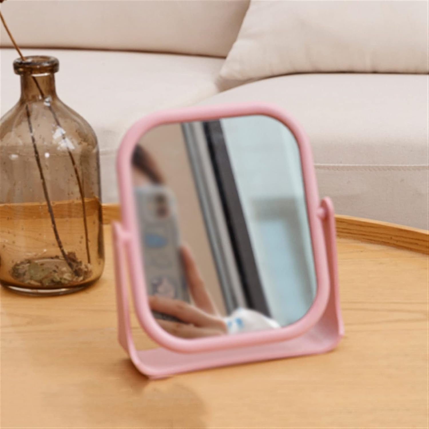 Makeup Mirror Compact Mirror Makeup Mirror Double-Sided Rotating Vanity Mirror Desktop round Mirror Simple Folding Makeup Portable Mirror Vanity Mirror Make up Mirror(B)