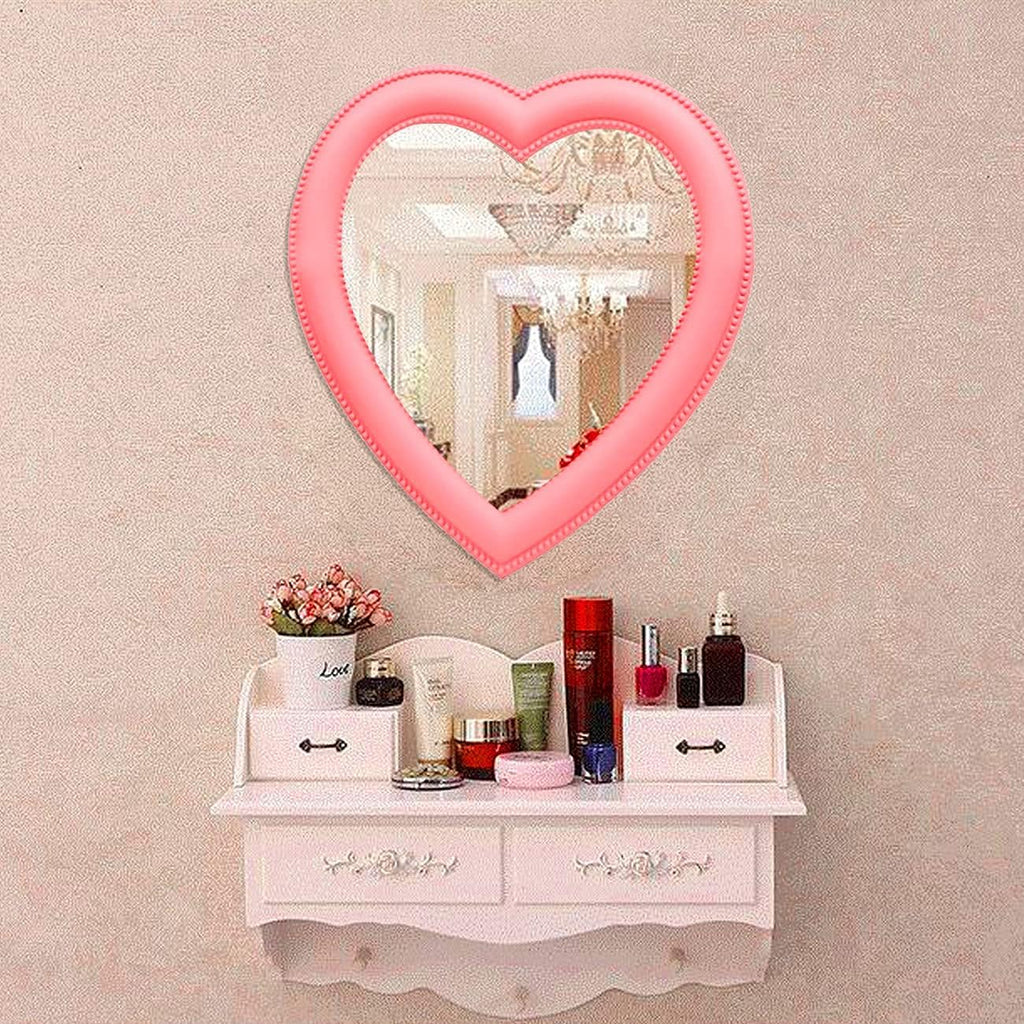 Heart Makeup Mirror Heart Mirror Cosmetic Mirror Wall Desktop Mirror Bedroom Mirror (Pink)