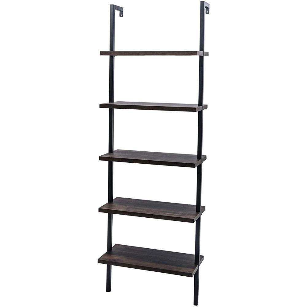 5 Tier Shelf Wood Ladder Bookcase W/ Metal Frame Industrial Modern Bookshelf