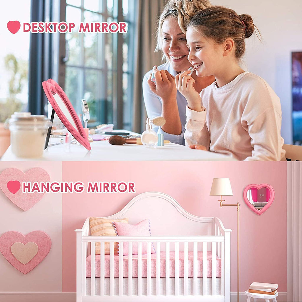 Heart Makeup Mirror Heart Mirror Cosmetic Mirror Wall Desktop Mirror Bedroom Mirror (Pink)
