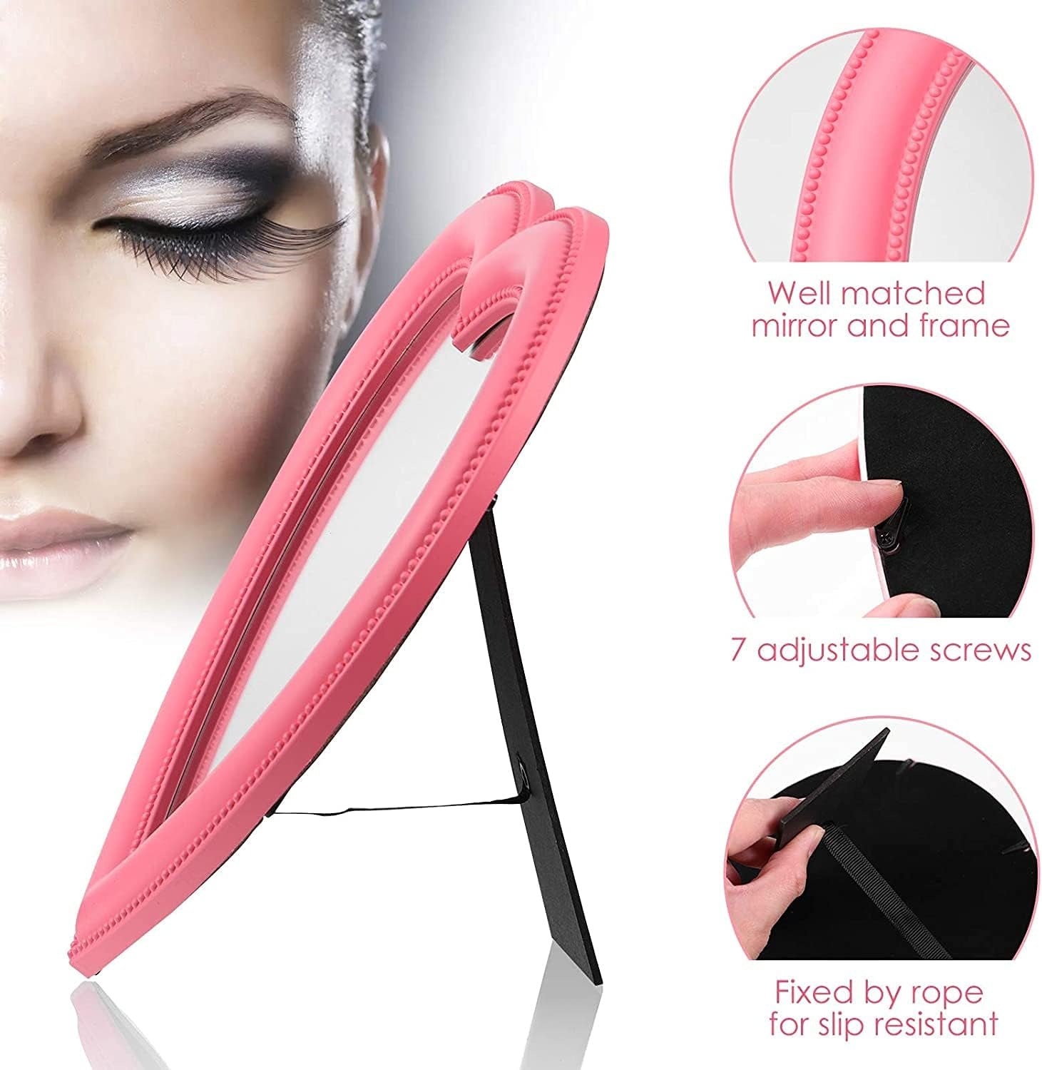 Heart Makeup Mirror Heart Mirror Cosmetic Mirror Wall Desktop Mirror Bedroom Mirror (Pink)